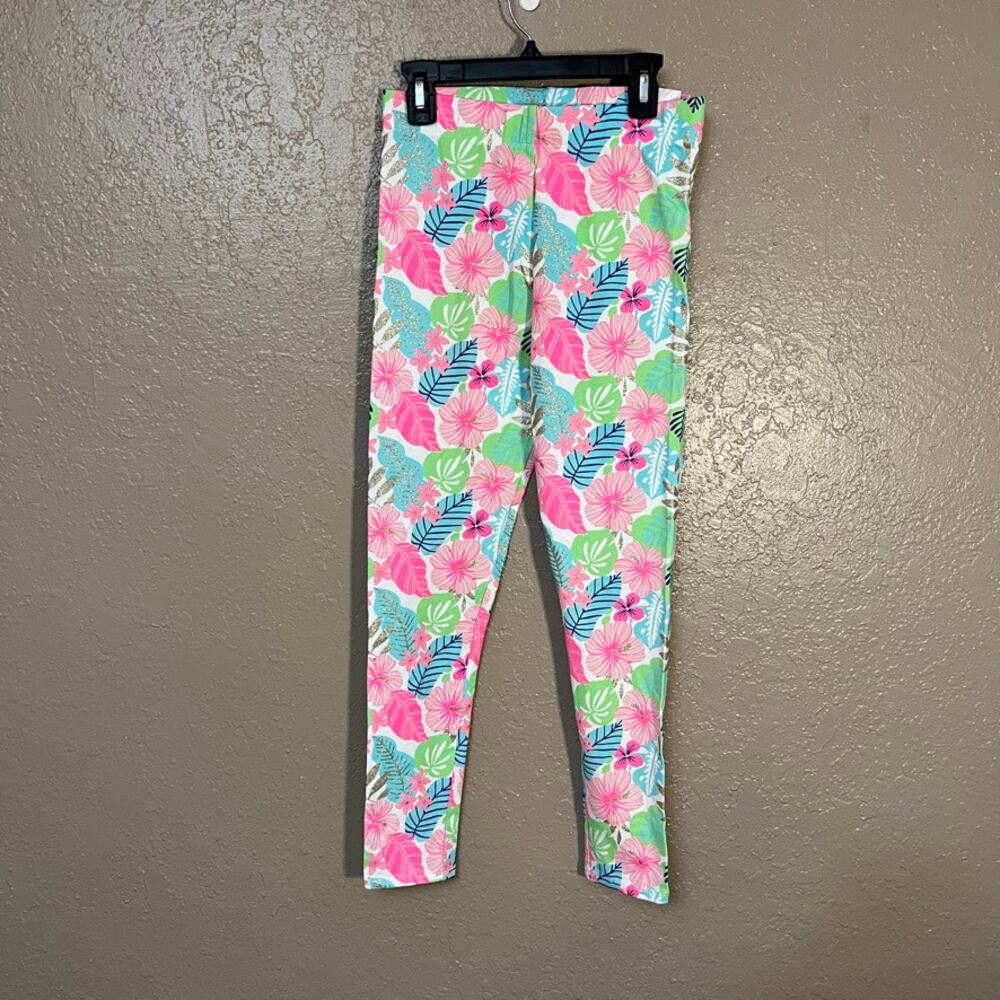 Tommy Bahama girls leggings tropical floral glitter leggings large NWT